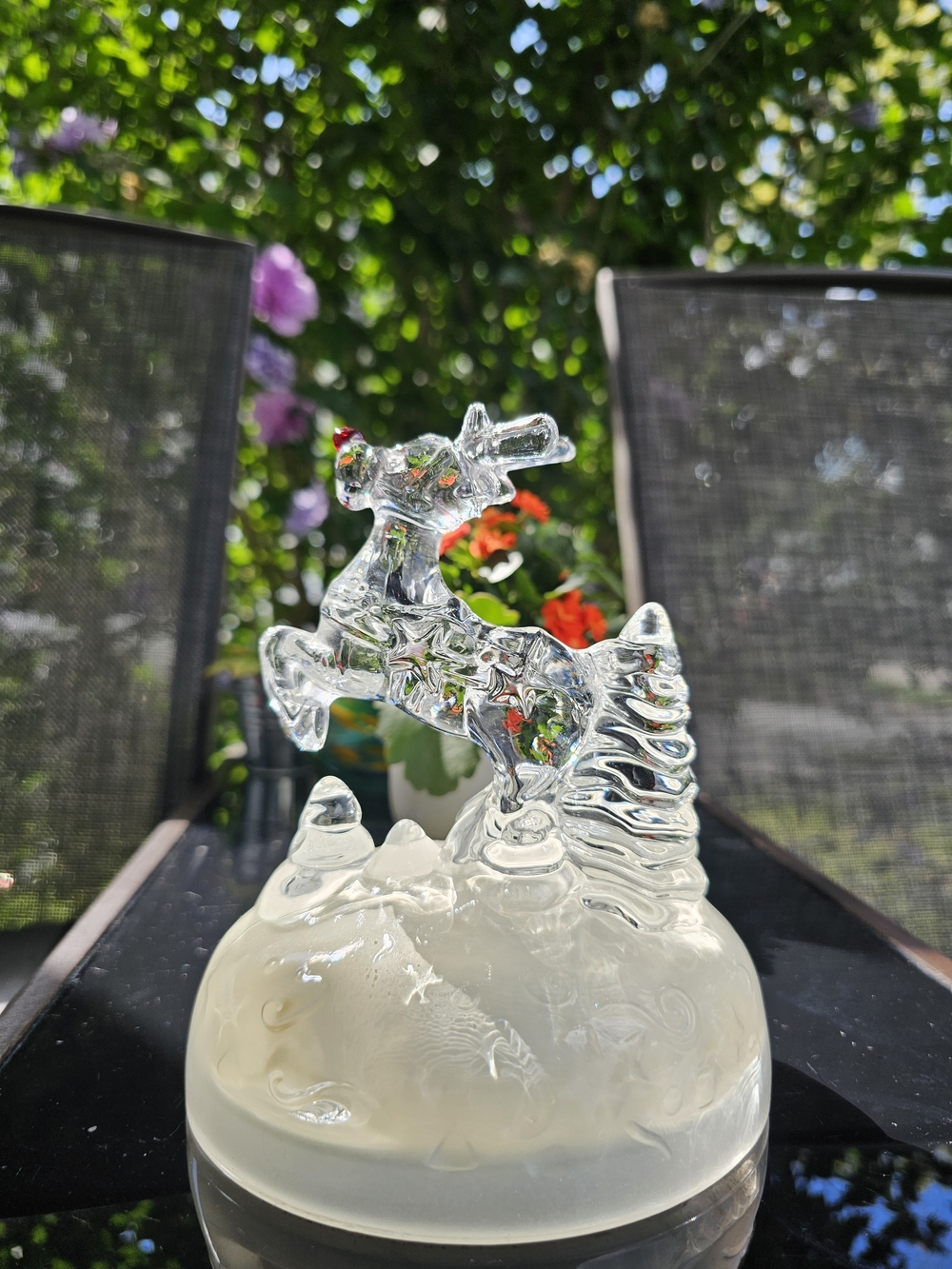 Vintage Cristal d'Arques Lead Crystal Rudolph Reindeer Musical Figurine
